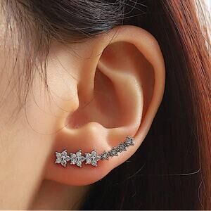 Silver Zircon Four Leaf Ear Climber